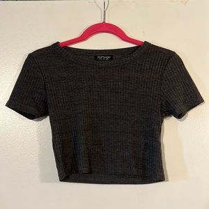 Topshop gray ribbed short sleeve crop top